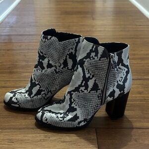 Snakeskin Patterned 2” High Heel Ankle Boots